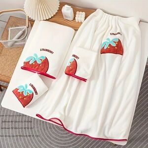Strawberry Bath Towel Set 4 Pieces Hair Wrap